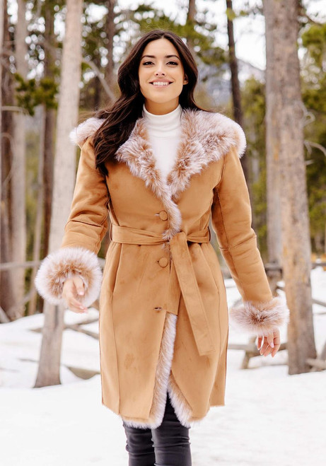 Fabulous-Furs Toffee Faux Suede Sundown Belted Coat  Fabulous-Furs Toffee Faux Suede Sundown Belted Coat
