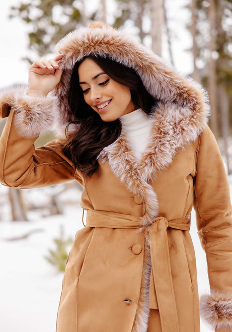 Fabulous-Furs Toffee Faux Suede Sundown Belted Coat  Fabulous-Furs Toffee Faux Suede Sundown Belted Coat