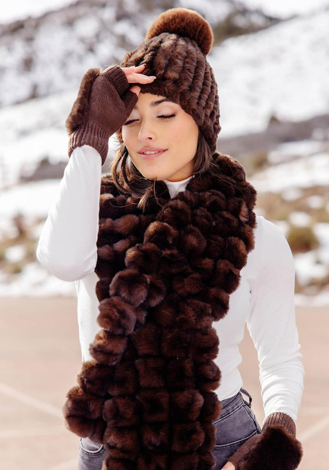 Fabulous-Furs Whiskey Faux Fur Knitted Fingerless Gloves  Fabulous-Furs Whiskey Faux Fur Knitted Fingerless Gloves