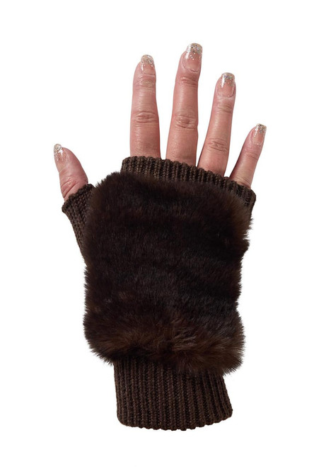 Fabulous-Furs Whiskey Faux Fur Knitted Fingerless Gloves  Fabulous-Furs Whiskey Faux Fur Knitted Fingerless Gloves