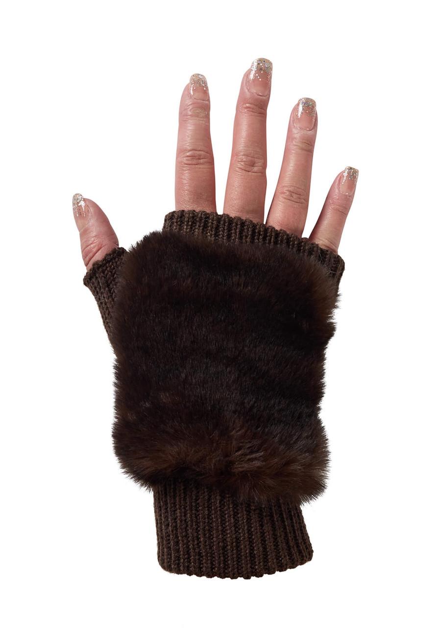 Fabulous-Furs Whiskey Faux Fur Knitted Fingerless Gloves  Fabulous-Furs Whiskey Faux Fur Knitted Fingerless Gloves