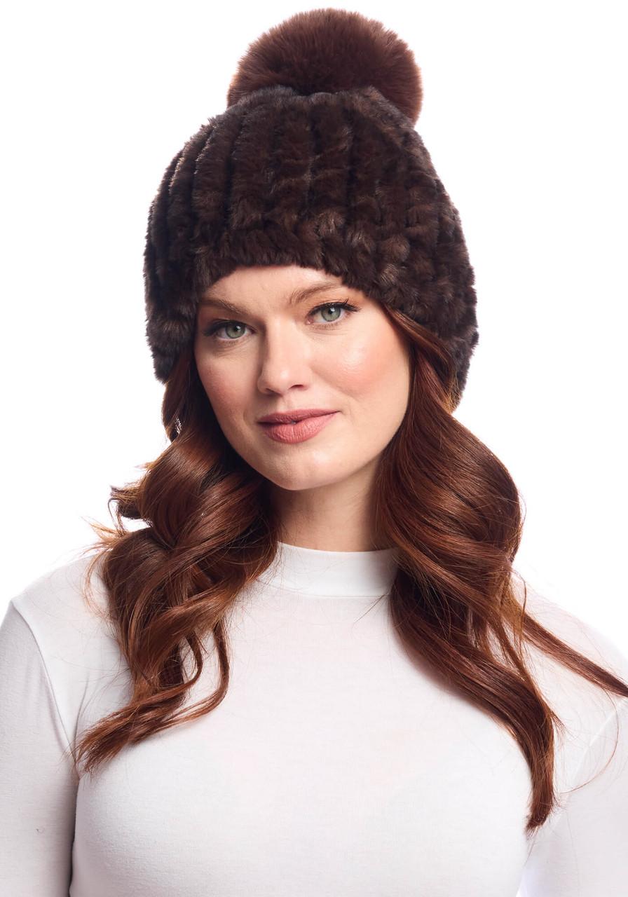 Fabulous-Furs Whiskey Faux Fur Poppy Pom Beanie Hat  Fabulous-Furs Whiskey Faux Fur Poppy Pom Beanie Hat