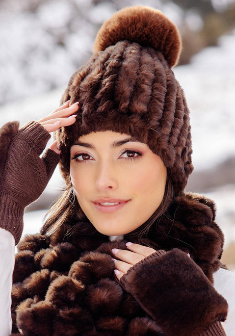 Fabulous-Furs Whiskey Faux Fur Poppy Pom Beanie Hat  Fabulous-Furs Whiskey Faux Fur Poppy Pom Beanie Hat