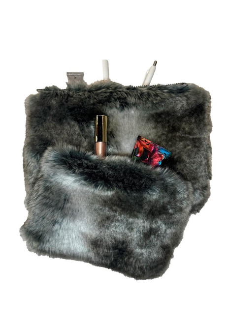 Grey Chinchilla Faux Fur Travel Pouches (Set of 2) Grey Chinchilla Faux Fur Travel Pouches (Set of 2)