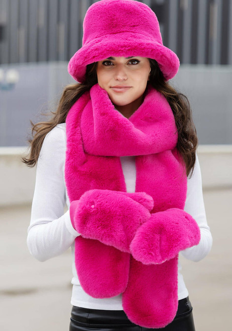 Hot Pink Faux Fur Le Mink Convertible Mittens   Hot Pink Faux Fur Le Mink Convertible Mittens