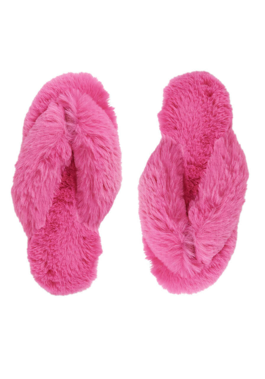 Hot Pink Faux Fur Slippers   Hot Pink Faux Fur Slippers