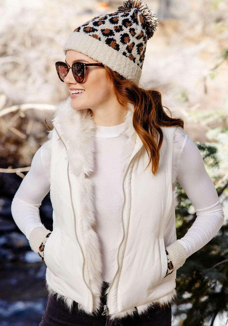 Ivory Chevron Reversible Faux Fur Zip Vest Ivory Chevron Reversible Faux Fur Zip Vest