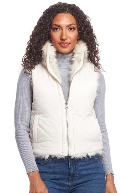 Ivory Chevron Reversible Faux Fur Zip Vest Ivory Chevron Reversible Faux Fur Zip Vest