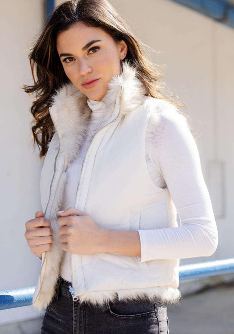 Ivory Chevron Reversible Faux Fur Zip Vest Ivory Chevron Reversible Faux Fur Zip Vest