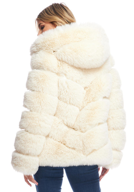 Ivory Fox Faux Fur Chateau Chevron Hooded Coat   Ivory Fox Faux Fur Chateau Chevron Hooded Coat