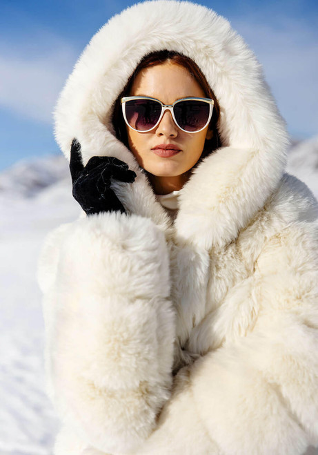 Ivory Fox Faux Fur Chateau Chevron Hooded Coat   Ivory Fox Faux Fur Chateau Chevron Hooded Coat