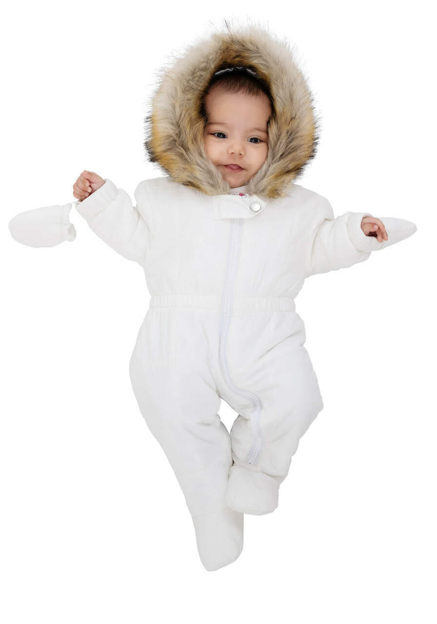 Kid's Ivory Faux Fur-Trimmed Snowsuit   Kid's Ivory Faux Fur-Trimmed Snowsuit
