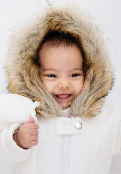 Kid's Ivory Faux Fur-Trimmed Snowsuit   Kid's Ivory Faux Fur-Trimmed Snowsuit
