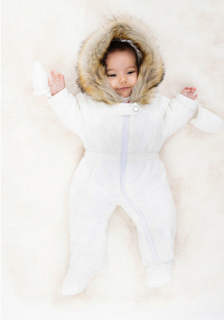 Kid's Ivory Faux Fur-Trimmed Snowsuit   Kid's Ivory Faux Fur-Trimmed Snowsuit