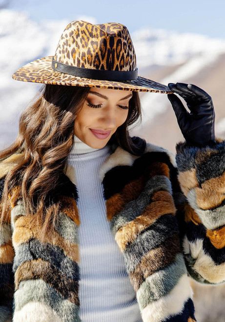 Leopard Faux Cashmere Wide Brim Fedora   Leopard Faux Cashmere Wide Brim Fedora