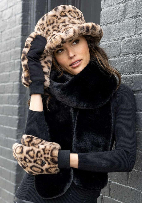 Leopard Faux Fur Le Mink Convertible Mittens Leopard Faux Fur Le Mink Convertible Mittens