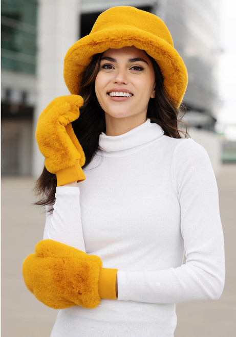 Marigold Faux Fur Le Mink Convertible Mittens   Marigold Faux Fur Le Mink Convertible Mittens