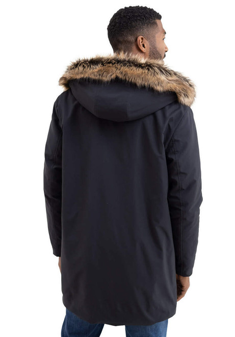 Men's Black Faux Fur-Trimmed Hooded Storm Coat   Men's Black Faux Fur-Trimmed Hooded Storm Coat