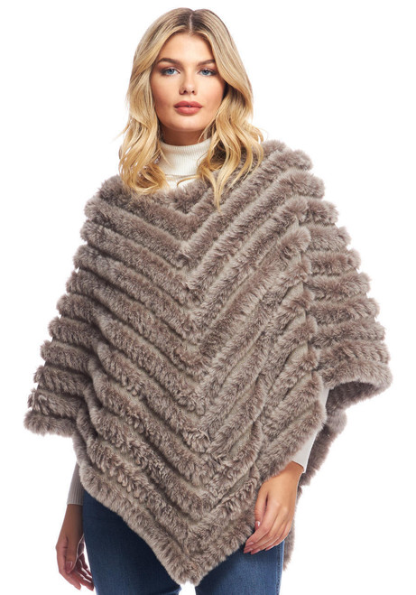 Natural Faux Fur Deluxe Knitted Poncho   Natural Faux Fur Deluxe Knitted Poncho