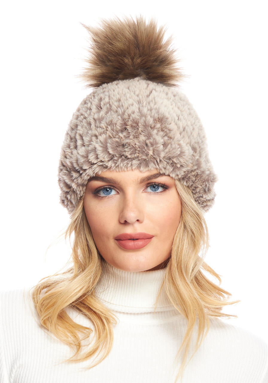 Natural Knitted Faux Fur Pom Hat   Natural Knitted Faux Fur Pom Hat