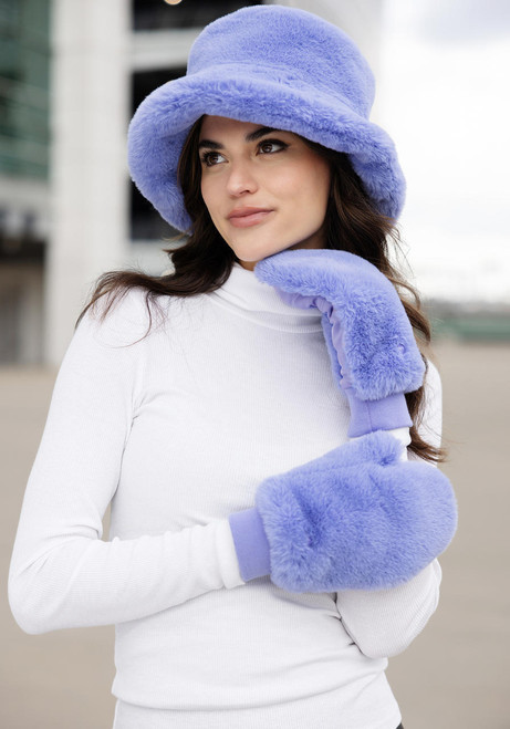Periwinkle Faux Fur Le Mink Convertible Mittens   Periwinkle Faux Fur Le Mink Convertible Mittens