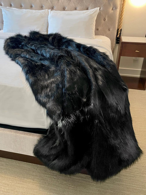 Signature Series Long Black Fox Faux Fur Throws   Signature Series Long Black Fox Faux Fur Throws