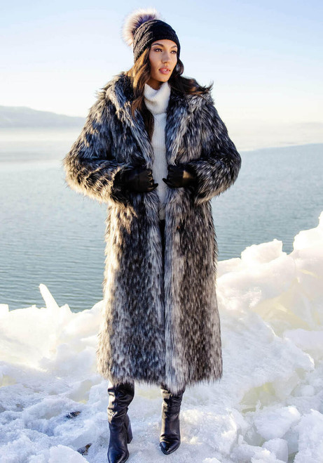 Smokey Fox Hooded Full-Length Faux Fur Coat   Smokey Fox Hooded Full-Length Faux Fur Coat