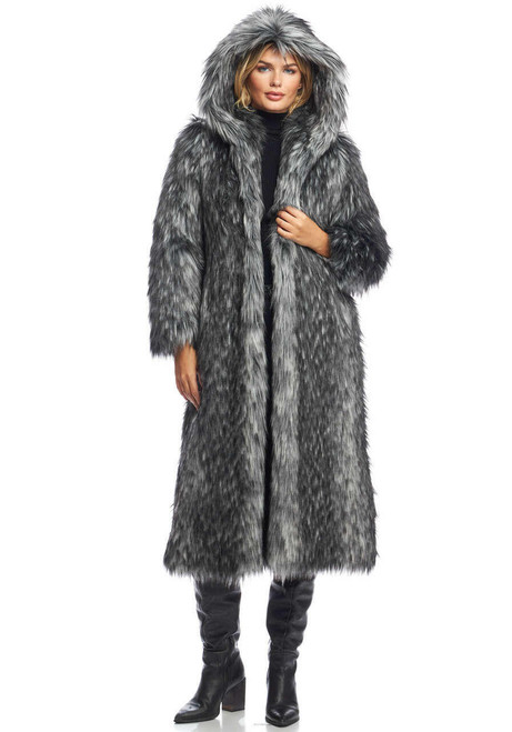 Smokey Fox Hooded Full-Length Faux Fur Coat   Smokey Fox Hooded Full-Length Faux Fur Coat