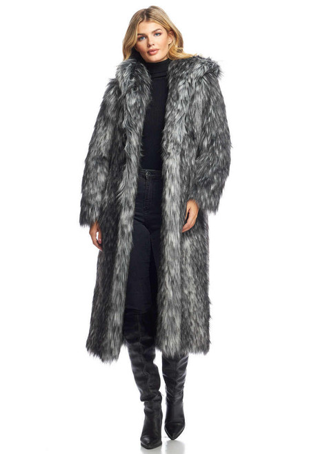 Smokey Fox Hooded Full-Length Faux Fur Coat   Smokey Fox Hooded Full-Length Faux Fur Coat