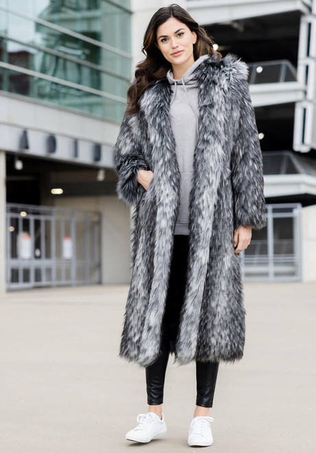 Smokey Fox Hooded Full-Length Faux Fur Coat   Smokey Fox Hooded Full-Length Faux Fur Coat