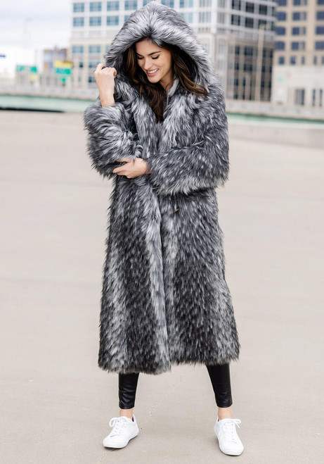 Smokey Fox Hooded Full-Length Faux Fur Coat   Smokey Fox Hooded Full-Length Faux Fur Coat