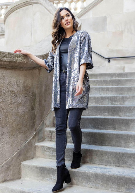 Sterling Silver Sequin Kimono   Sterling Silver Sequin Kimono