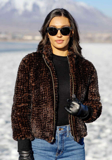 Whiskey Faux Fur 5th Ave Knitted Bomber Jacket Whiskey Faux Fur 5th Ave Knitted Bomber Jacket