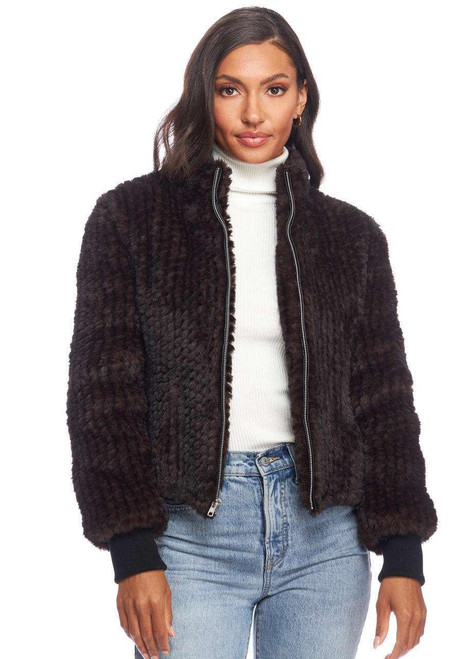 Whiskey Faux Fur 5th Ave Knitted Bomber Jacket Whiskey Faux Fur 5th Ave Knitted Bomber Jacket